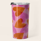 Linocut Hearts / Pink & Orange Travel Mug Gallery Image 3