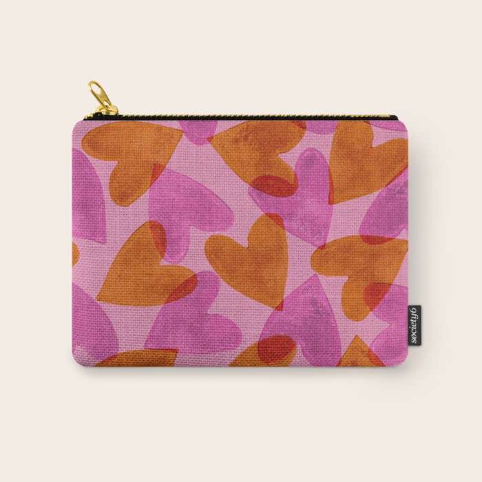 Linocut Hearts / Pink & Orange Carry All Pouch Gallery Image 1