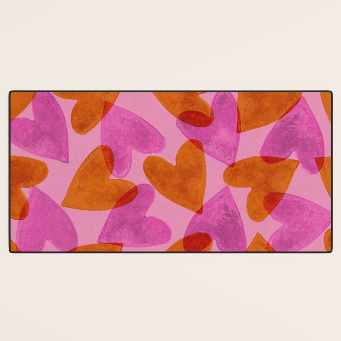 Linocut Hearts / Pink & Orange Desk Mat Gallery Image 3
