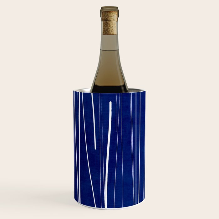 Deep Blue White Lines Minimalist Abstract  Wine Chiller Gallery Image 2