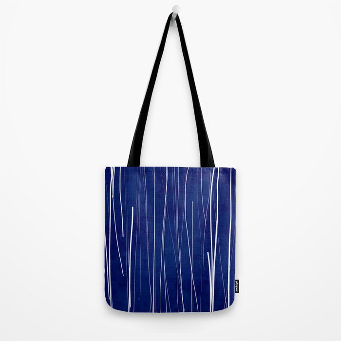 Deep Blue White Lines Minimalist Abstract  Tote Bag Gallery Image 2
