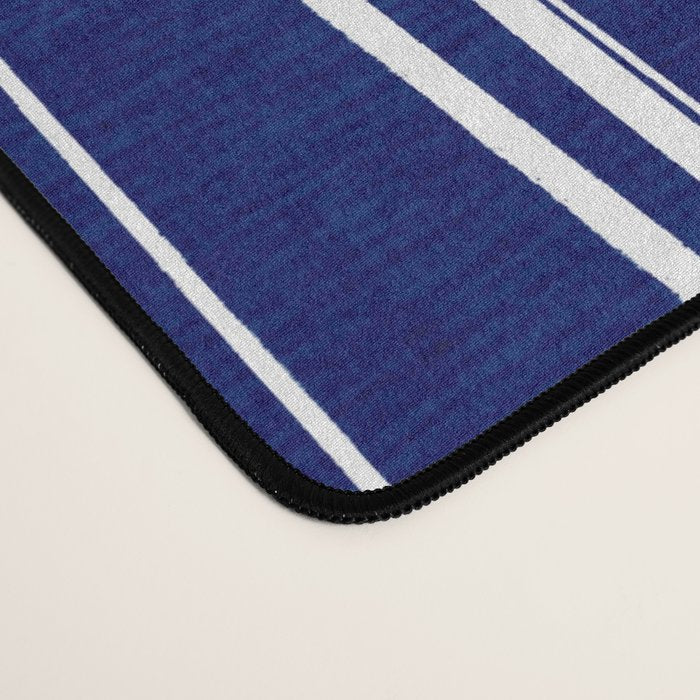 Deep Blue White Lines Minimalist Abstract  Desk Mat Gallery Image 4