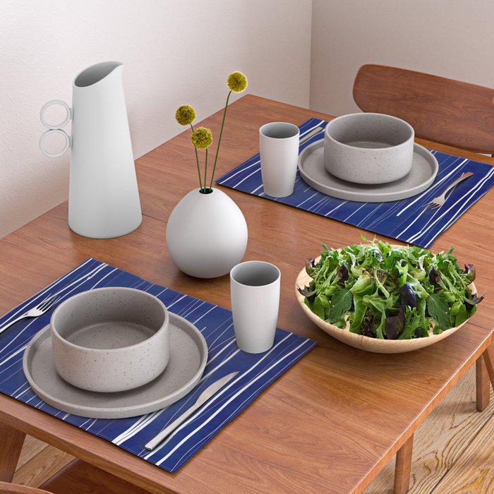 Deep Blue White Lines Minimalist Abstract  Placemat Gallery Image 2