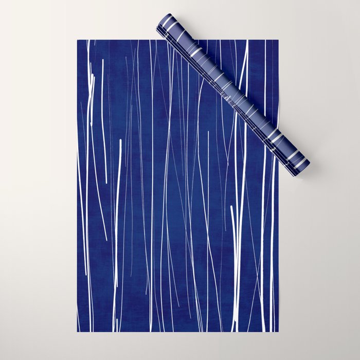 Deep Blue White Lines Minimalist Abstract  Wrapping Paper Gallery Image 1