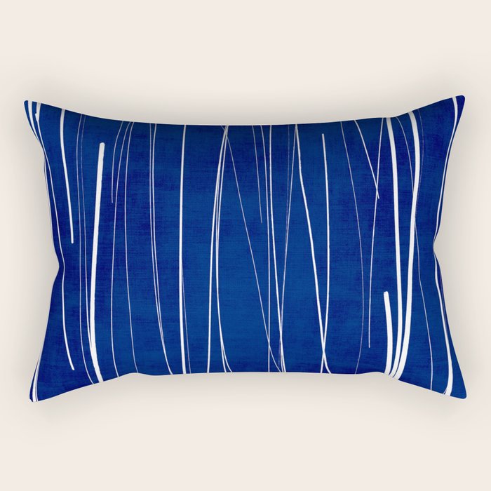 Deep Blue White Lines Minimalist Abstract  Rectangular Pillow Gallery Image 2