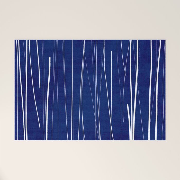Deep Blue White Lines Minimalist Abstract  Welcome Mat Gallery Image 1