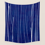 Deep Blue White Lines Minimalist Abstract  Wall Tapestry Gallery Image 4