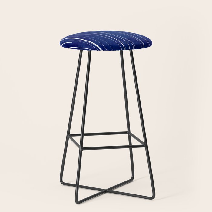 Deep Blue White Lines Minimalist Abstract  Stool Gallery Image 1