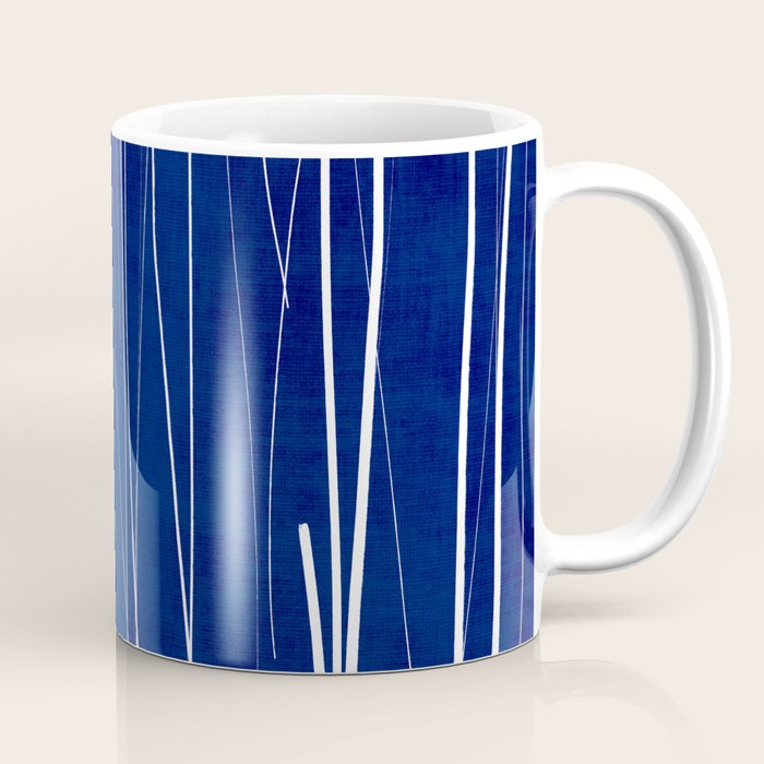 Deep Blue White Lines Minimalist Abstract  Coffee Mug Gallery Image 1