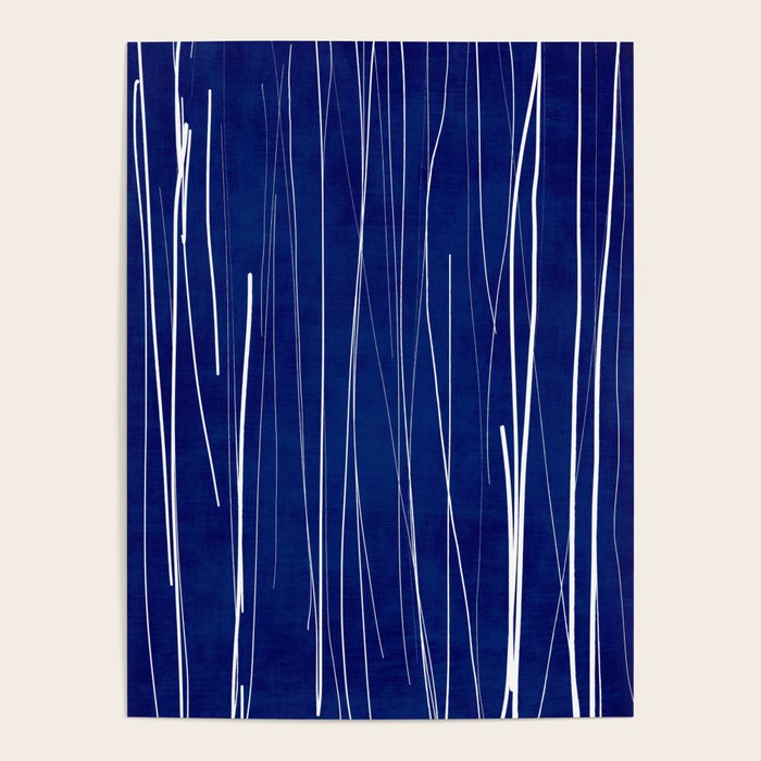 Deep Blue White Lines Minimalist Abstract  Poster Gallery Image 4