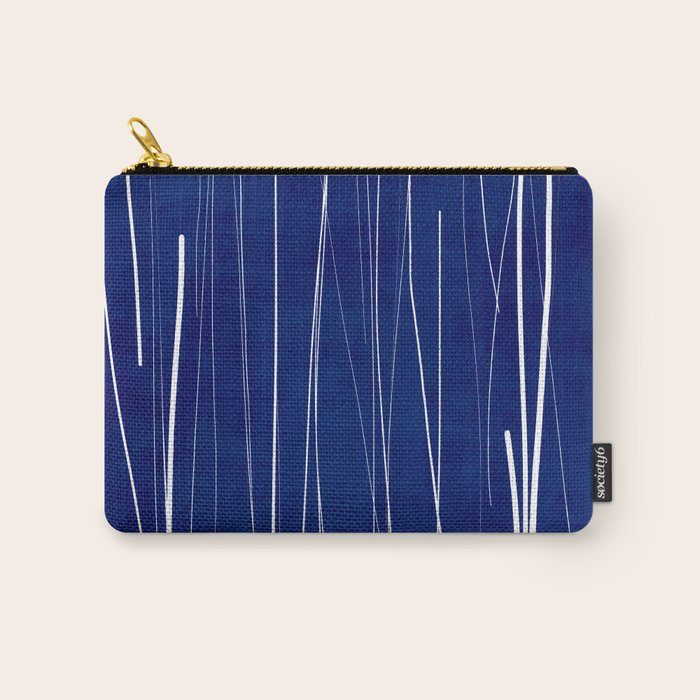 Deep Blue White Lines Minimalist Abstract  Carry All Pouch Gallery Image 1