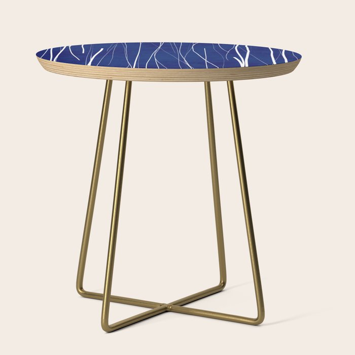Deep Blue White Lines Minimalist Abstract  Side Table Gallery Image 1