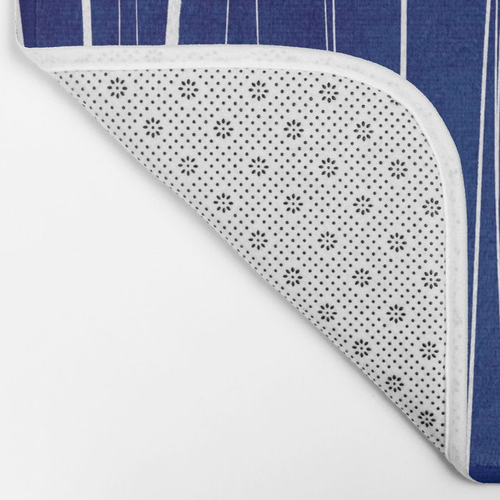 Deep Blue White Lines Minimalist Abstract  Bath Mat Gallery Image 2