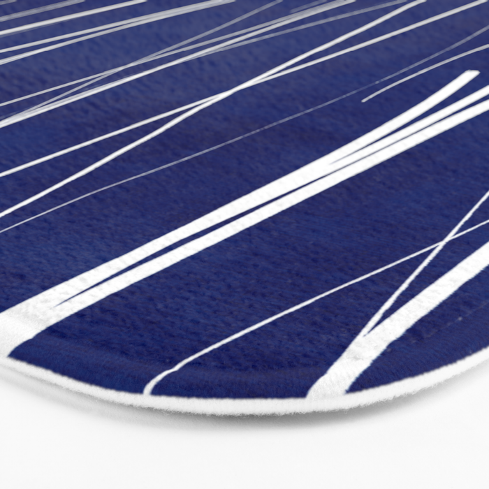 Deep Blue White Lines Minimalist Abstract  Bath Mat Gallery Image 3