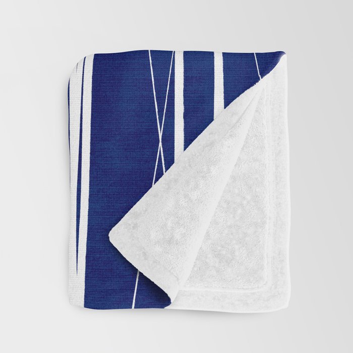 Deep Blue White Lines Minimalist Abstract  Throw Blanket Gallery Image 3