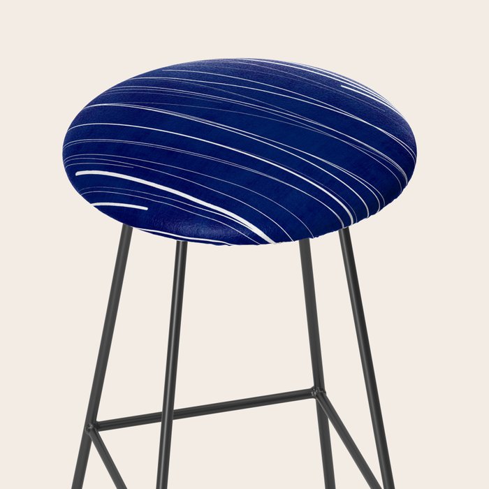 Deep Blue White Lines Minimalist Abstract  Stool Gallery Image 2