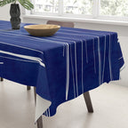 Deep Blue White Lines Minimalist Abstract  Tablecloth Gallery Image 3