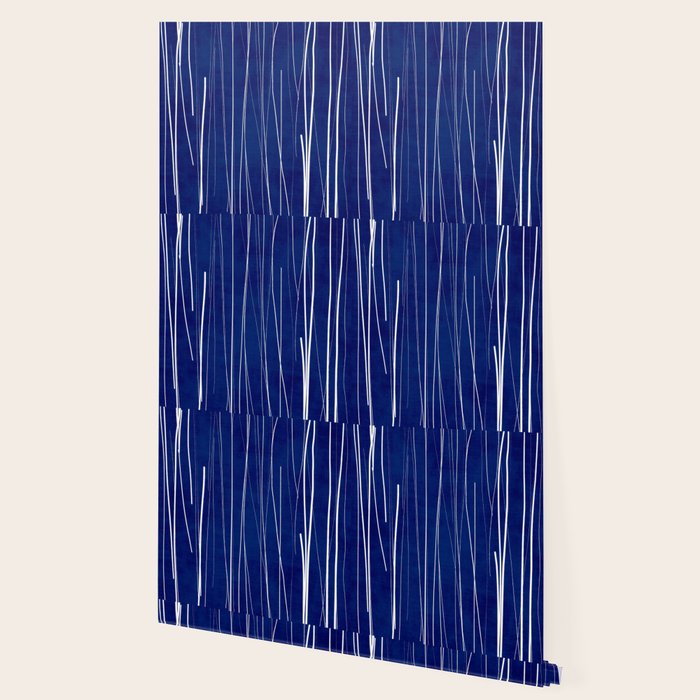 Deep Blue White Lines Minimalist Abstract  Wallpaper Gallery Image 2