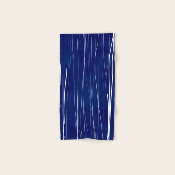 Deep Blue White Lines Minimalist Abstract  Bath Towel Gallery Image 1