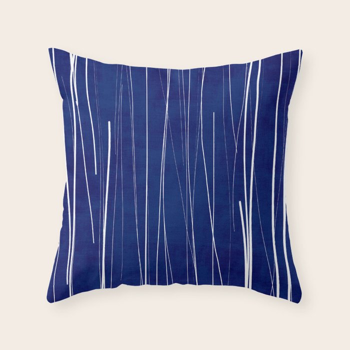 Deep Blue White Lines Minimalist Abstract  Throw Pillow Gallery Image 6