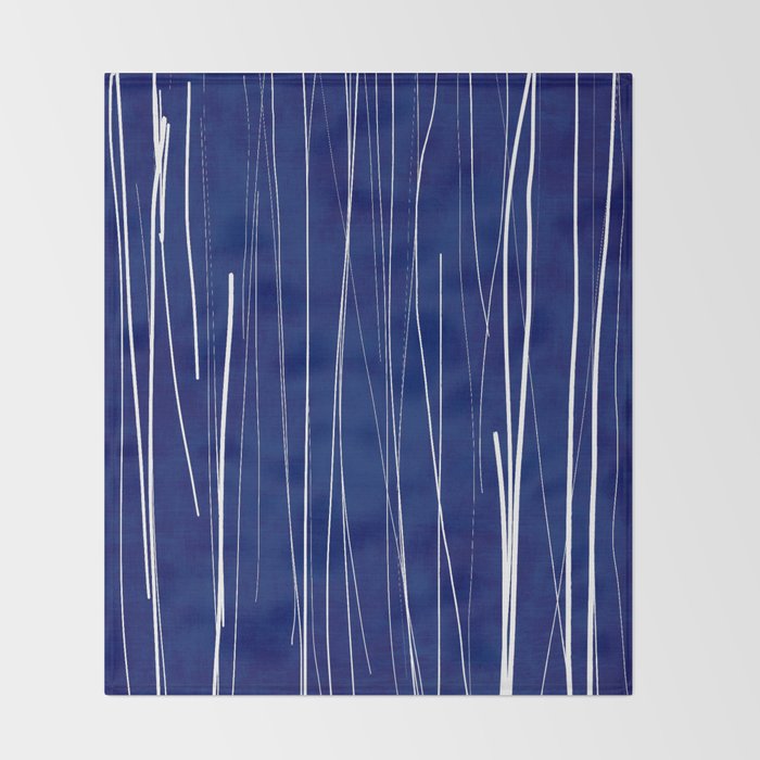 Deep Blue White Lines Minimalist Abstract  Throw Blanket Gallery Image 2
