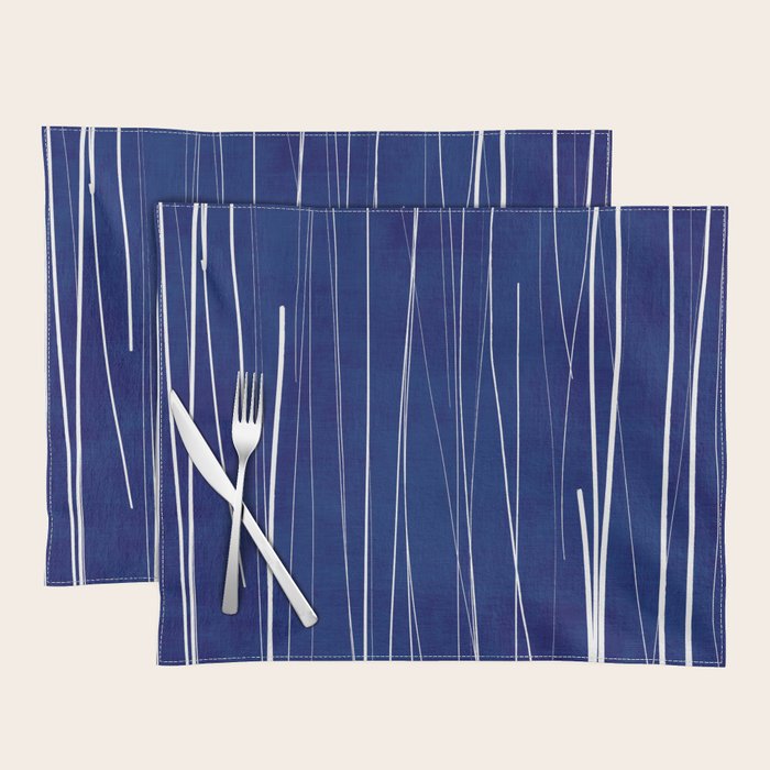 Deep Blue White Lines Minimalist Abstract  Placemat Gallery Image 1