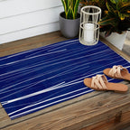 Deep Blue White Lines Minimalist Abstract  Outdoor Rug Gallery Image 2