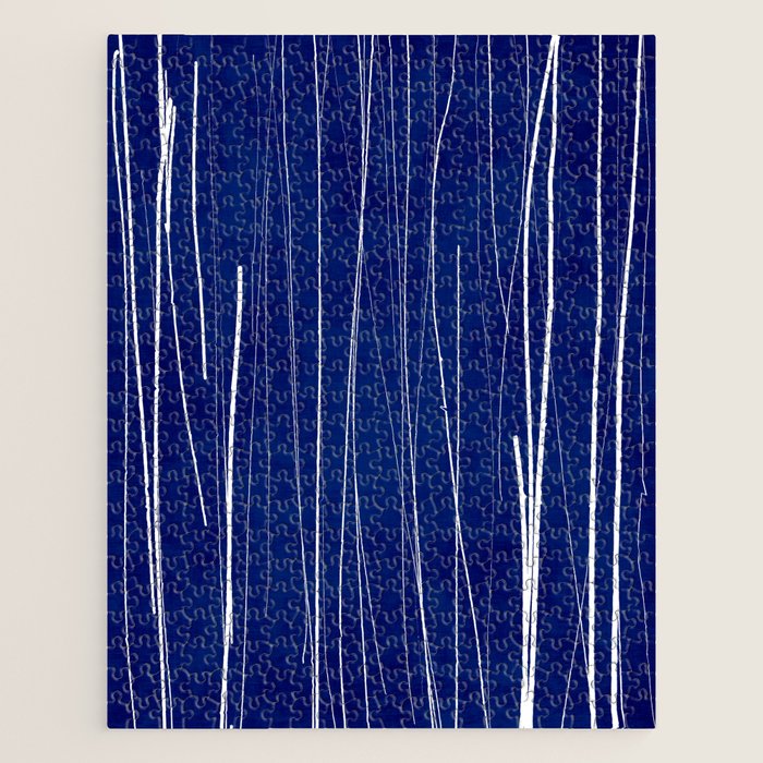 Deep Blue White Lines Minimalist Abstract  Jigsaw Puzzle Gallery Image 1