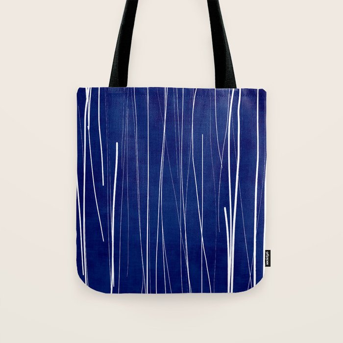 Deep Blue White Lines Minimalist Abstract  Tote Bag Gallery Image 1