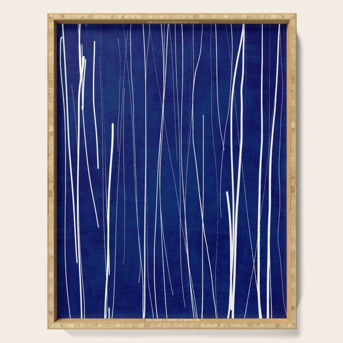 Deep Blue White Lines Minimalist Abstract  Serving Tray Gallery Image 1