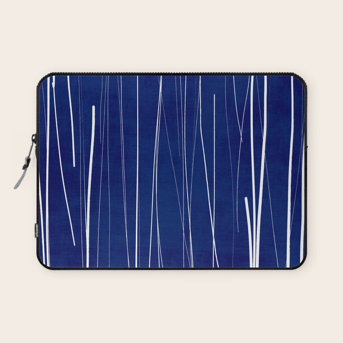 Deep Blue White Lines Minimalist Abstract  Laptop Sleeve Gallery Image 1