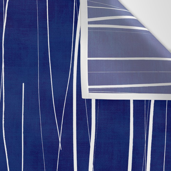 Deep Blue White Lines Minimalist Abstract  Wall Tapestry Gallery Image 3