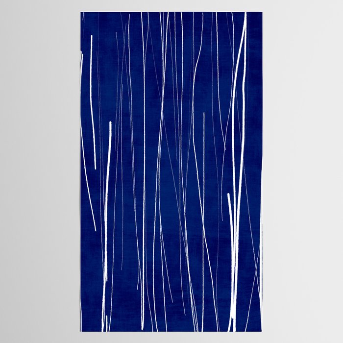 Deep Blue White Lines Minimalist Abstract  Tablecloth Gallery Image 2
