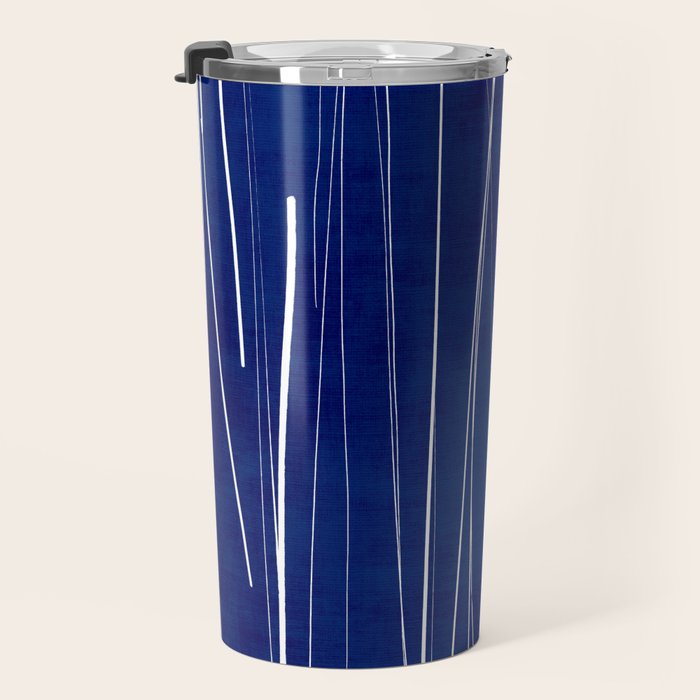 Deep Blue White Lines Minimalist Abstract  Travel Mug Gallery Image 3