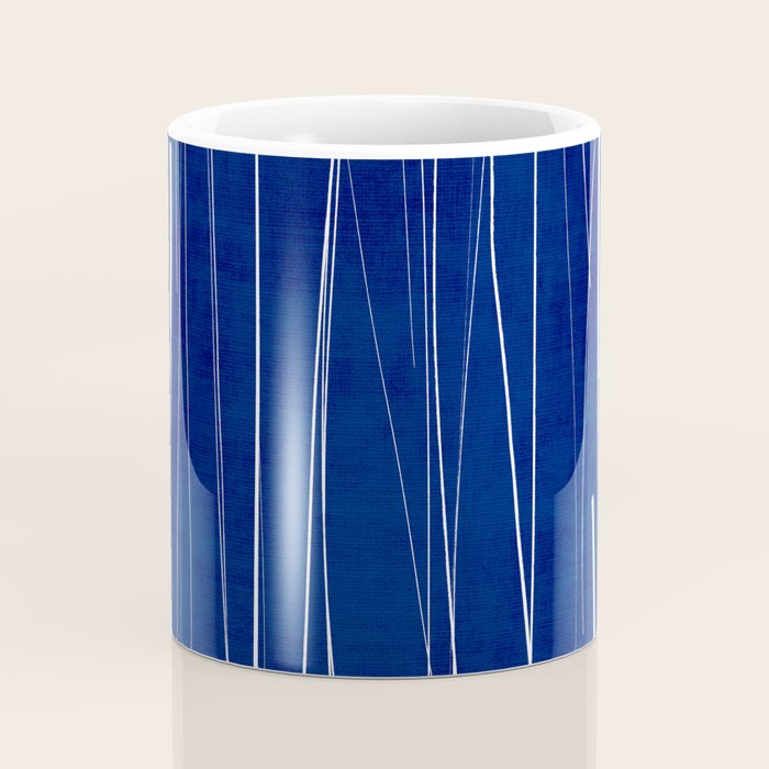 Deep Blue White Lines Minimalist Abstract  Coffee Mug Gallery Image 4