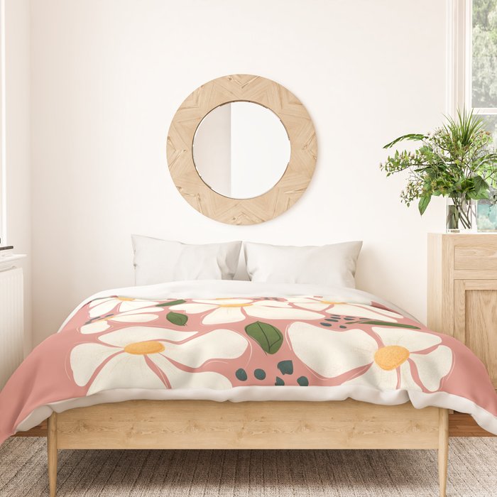 White Daisies On Pink Duvet Cover Gallery Image 3