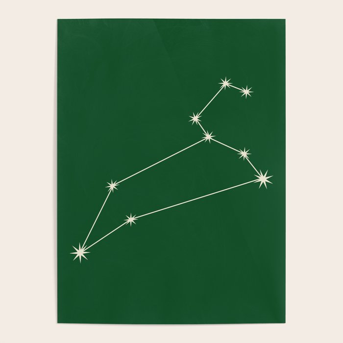 Leo Zodiac Star Constellation Line Art Green Poster Gallery Image 4