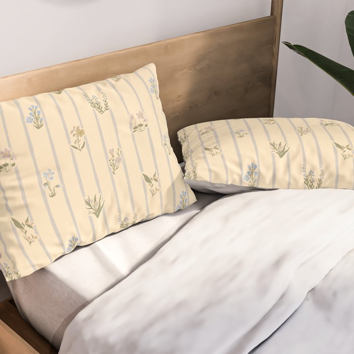 Cozy Cottage Flowers With Stripes Pillow Sham Gallery Image 2