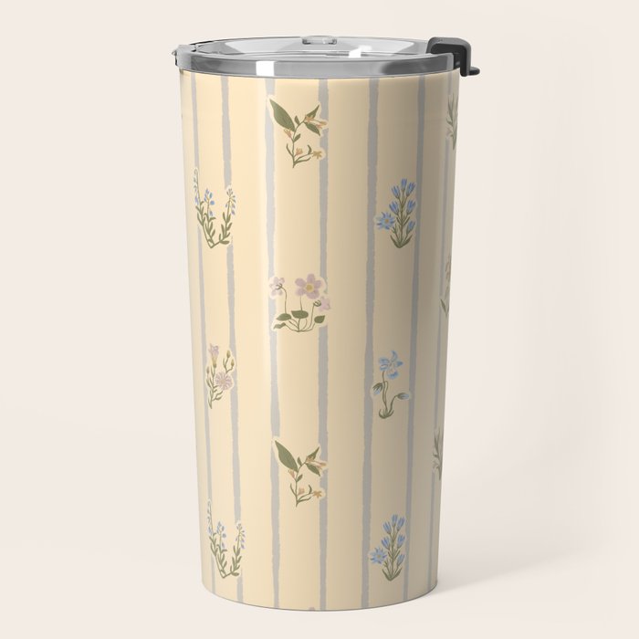 Cozy Cottage Flowers With Stripes Travel Mug Gallery Image 2