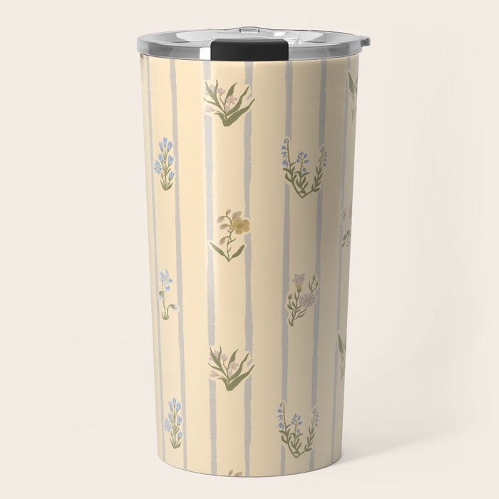 Cozy Cottage Flowers With Stripes Travel Mug Gallery Image 1