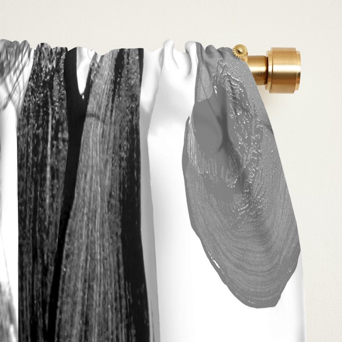 Modern abstract black white hand painted brushstrokes Window Curtain Gallery Image 2