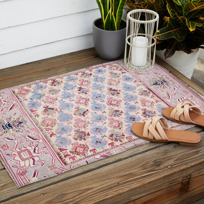 North Indian Dhurrie Kilim Print Outdoor Rug Gallery Image 2