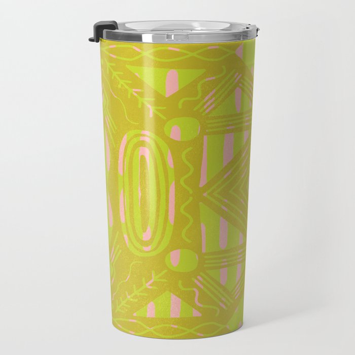 vintage kantha: chartreuse Travel Mug Gallery Image 3