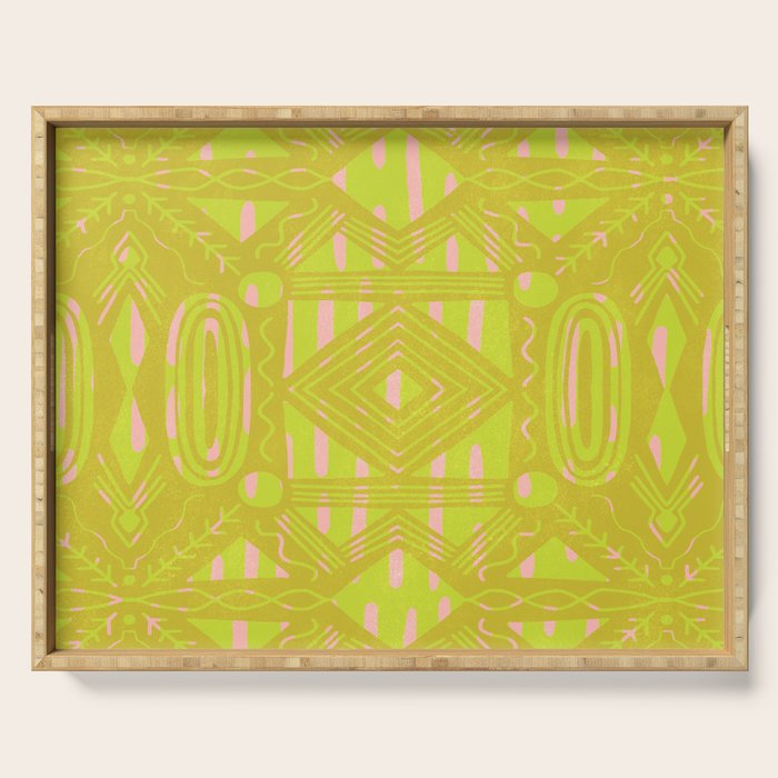 vintage kantha: chartreuse Serving Tray Gallery Image 1