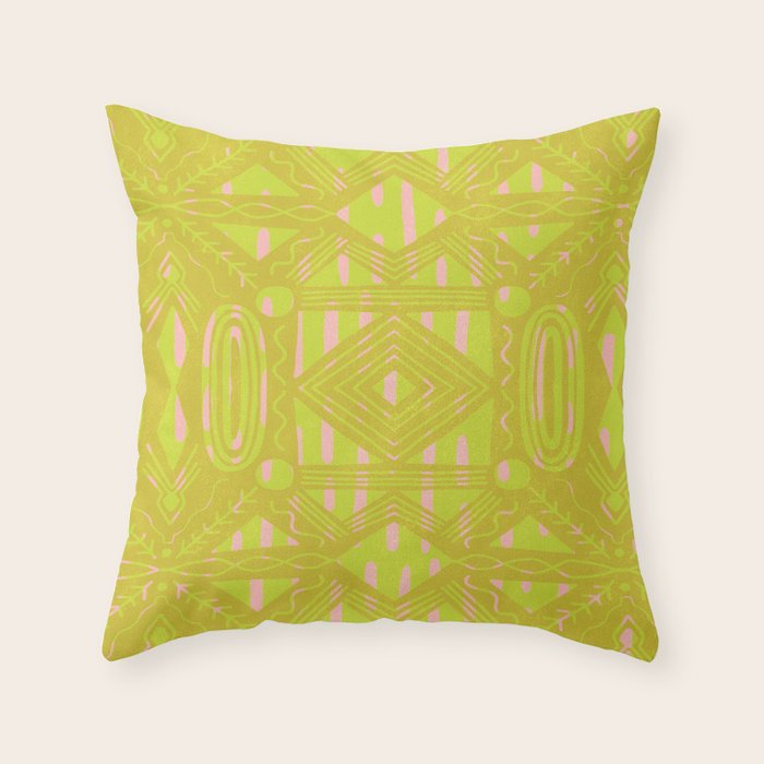 vintage kantha: chartreuse Throw Pillow Gallery Image 1