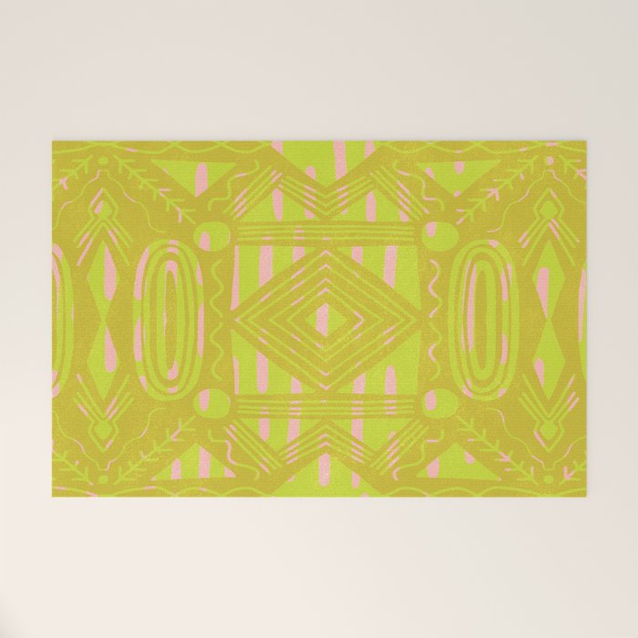 vintage kantha: chartreuse Welcome Mat Gallery Image 1
