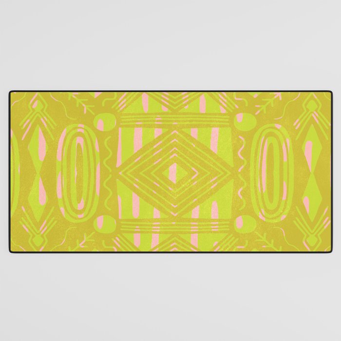 vintage kantha: chartreuse Desk Mat Gallery Image 3