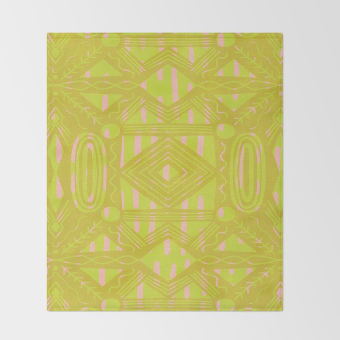 vintage kantha: chartreuse Throw Blanket Gallery Image 2