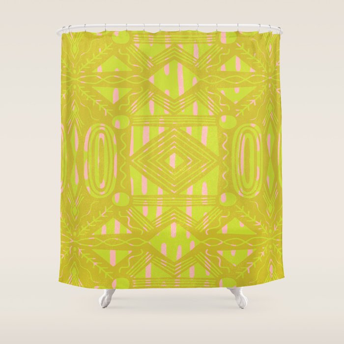 vintage kantha: chartreuse Shower Curtain Gallery Image 1