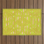 vintage kantha: chartreuse Outdoor Rug Gallery Image 1